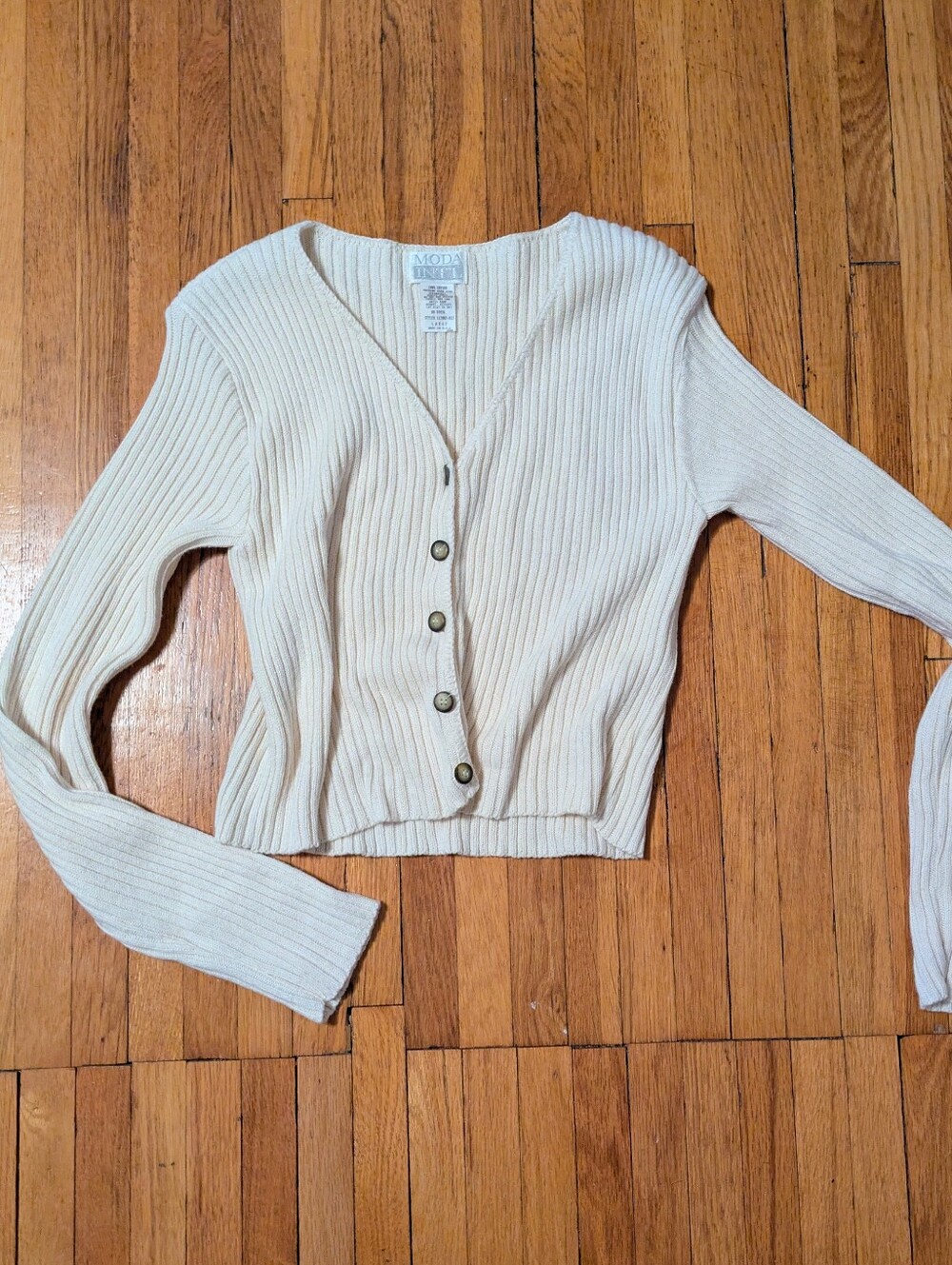 Vintage Moda International Ribbed Cropped Cardigan Cream Size large